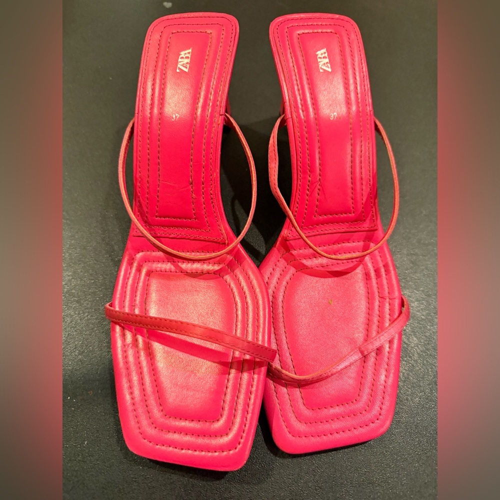 ZARA Pink Square Toe Strappy Heels